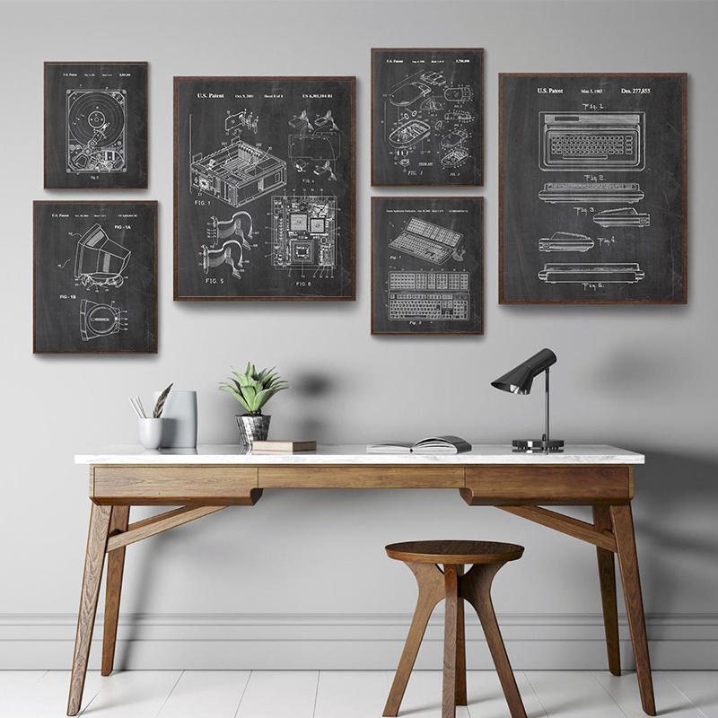 Tech Office Wall - Набор из 6 винтажных постеров с
